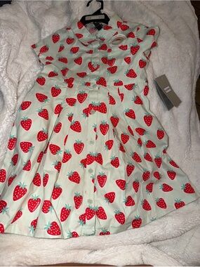 Girls Strawberry Hunter Button-Front Dress - Mint & Red 4t NWT
